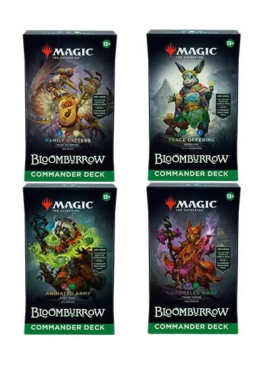 MTG: Bloomburrow - Commander Deck Set of 4 Magic The Gathering MTG: Bloomburrow - Commander Deck Set Of 4 -Double Sleeveds Store MTG Bloomburrow Commander Decks Set Of 4