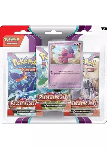Pokemon TCG: Paldea Evolved - 3 Pack Blister Tinkatink Pokemon TCG: Paldea Evolved - 3 Pack Blister Tinkatink -Double Sleeveds Store Pokemon TCG Scarlet and Violet Paldea Evolved SV02 3 Pack Blister Tinkatink